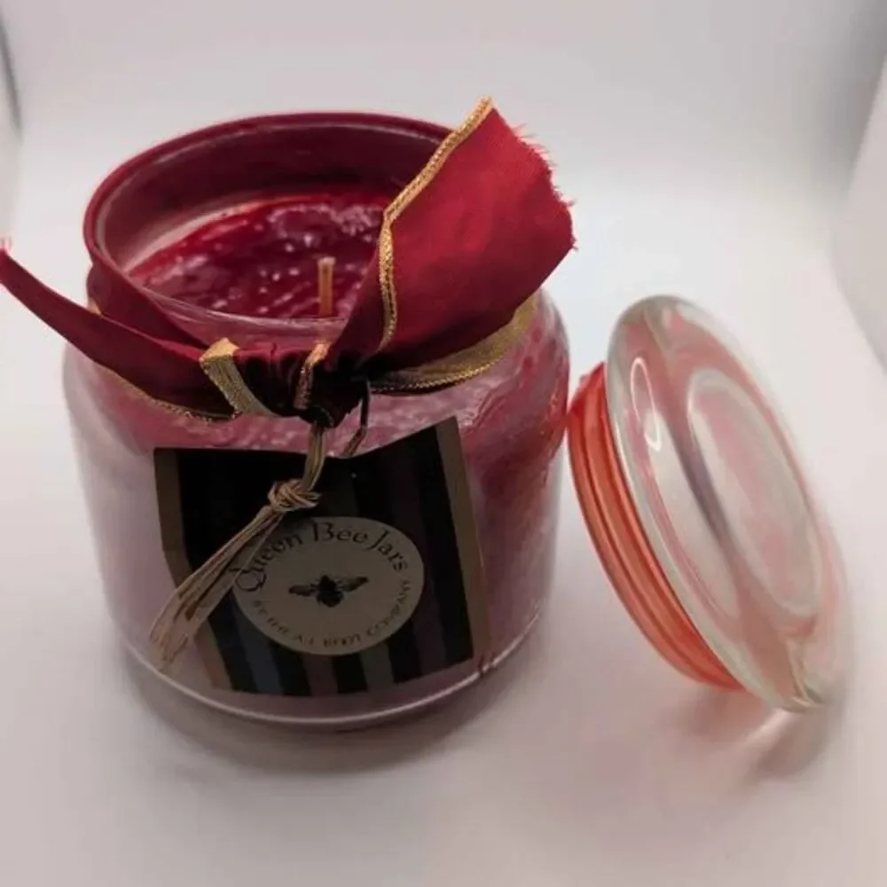 Root Candle Queen Bee Jar Candy Cane Red Beeswax Blend Holiday 14oz New Unlit